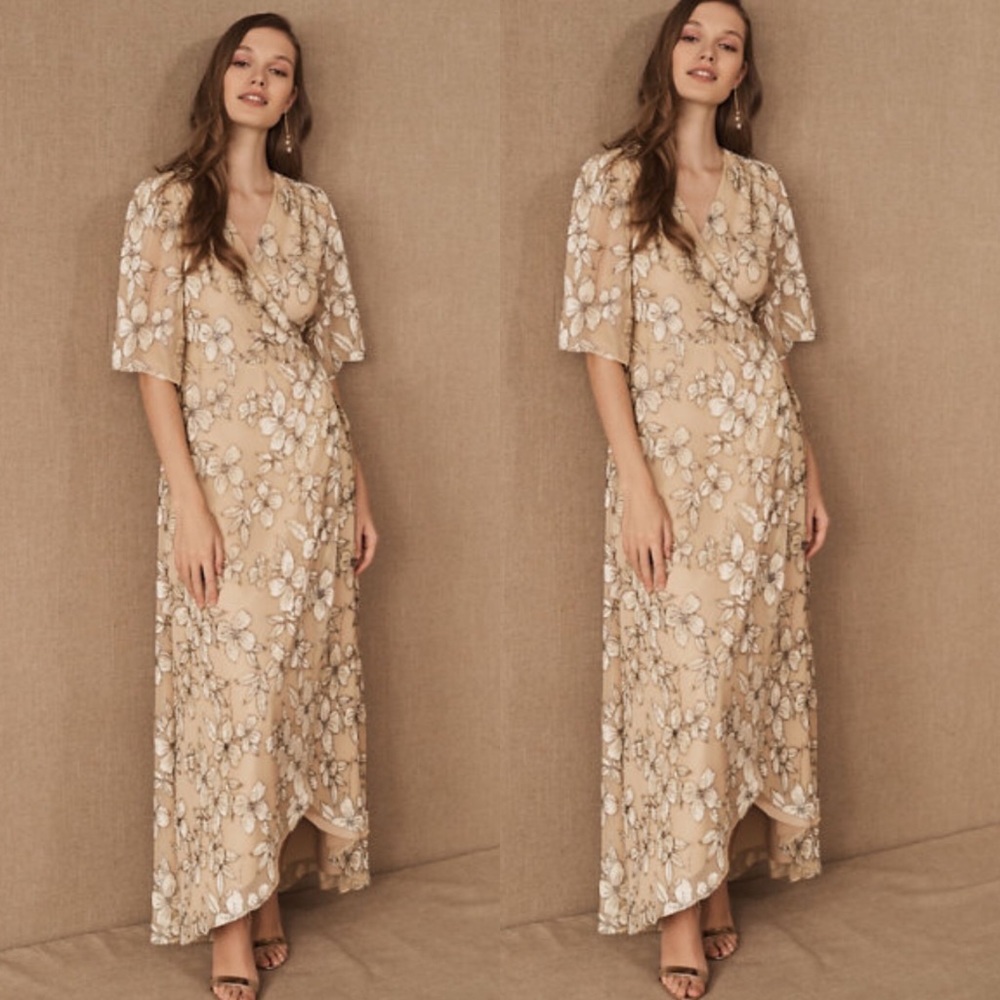 BHLDN Beige and White Floral Wedding Gown